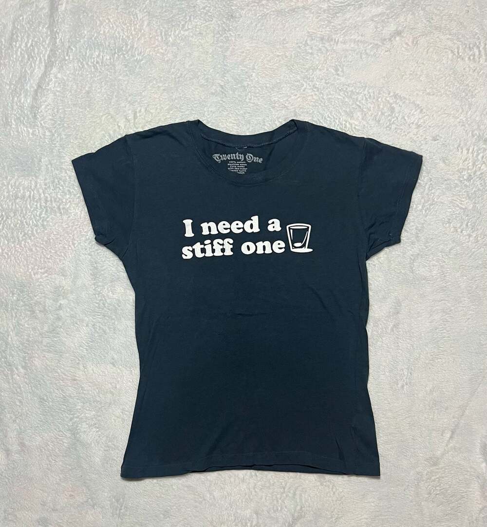 Vintage Twenty One 'I Need a Stiff One' Funny Graphic Baby Tee T-Shirt Navy